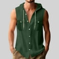 thumbnail image 2 of BiZtdJrK Sleeveless Hoodies for Men Drawstring Cotton Linen Button Down Hooded Shirts Loose Fit Beach Summer Gauze Tank Tops with Chest Pocket Green XL, 2 of 7