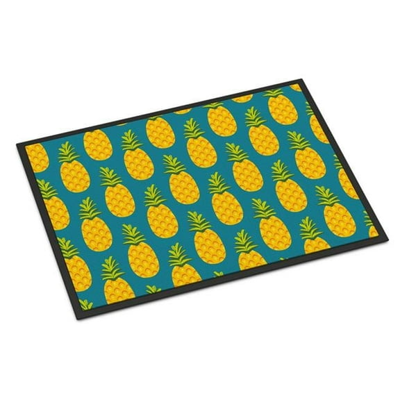 Pineapples on Teal Indoor or Outdoor Mat, 18 x 27 in.