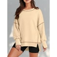 thumbnail image 2 of Female Casual Crewneck Sweatshirts Long Sleeve Oversized Trendy Contrast Stitching Fall Pullover Blouse Cream White XL, 2 of 6