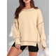 thumbnail image 4 of Sudadera Informal de Cuello Redondo para Mujer, de Larga, Holgada, , con Costuras en Contraste, para Otoño. Crema L, 4 of 8