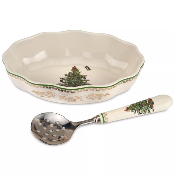 Spode Christmas Tree Gold Cranberry Dish & Server, Multicolored