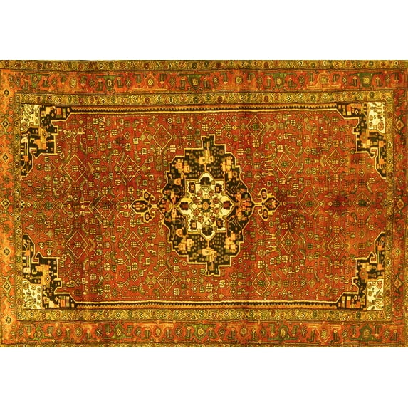Ahgly Company Indoor Rectangle Medallion Yellow Traditional Area Rugs, 5' x 8'