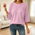 thumbnail image 2 of CAIXIA Lightweight Sweaters For Women Crewneck 3/4 Sleeve Loose Slim Long Sleeve Pullover Tops Thin Basic Clothes Layering Shirts Work Outfits Fall Winter Clothes,Pink, 2 of 7