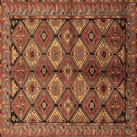 Ahgly Company Indoor Square Oriental Brown Industrial Area Rugs, 7' Square