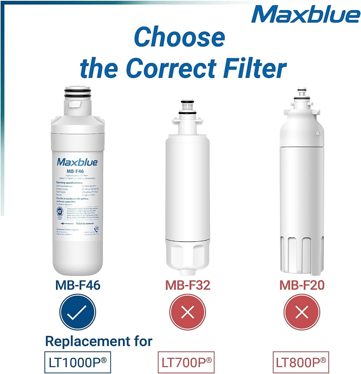 Maxblue LT 1000PC ADQ747935 Replacement for LFXC24796S, LFXS28596S, LMWS27626S, ADQ74793501, ADQ74793502, Kenmore 46-9980, 9980 Refrigerator Water Filter, Pack of 3