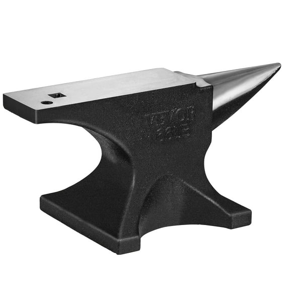 VEVOR Single Horn Anvil,66Lbs Cast Steel Anvil, High Hardness Rugged Round Horn Anvil Blacksmith, with Round and Square Hole, Large Countertop and Stable Base,Metalsmith Tool for Bending and Shaping