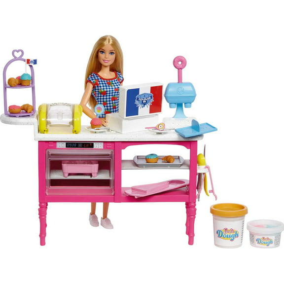 Barbie It Takes Two Pastry Café Playset with Blonde Malibu Doll & 18 Pastry-Making Accessories