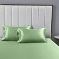 thumbnail image 4 of Reliable Bedding 4 piece Sheet Set, Silk Satin Sheet Set, Extra Soft Silky Sheets, Royal Luxury Sheet Set 24" Deep Pocket, Wrinke Free (Olive,Short Queen), 4 of 6