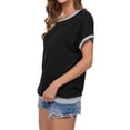 thumbnail image 4 of HUBERY Women Color Block Round Neck Short Sleeve Solid Color T-Shirt, 4 of 5
