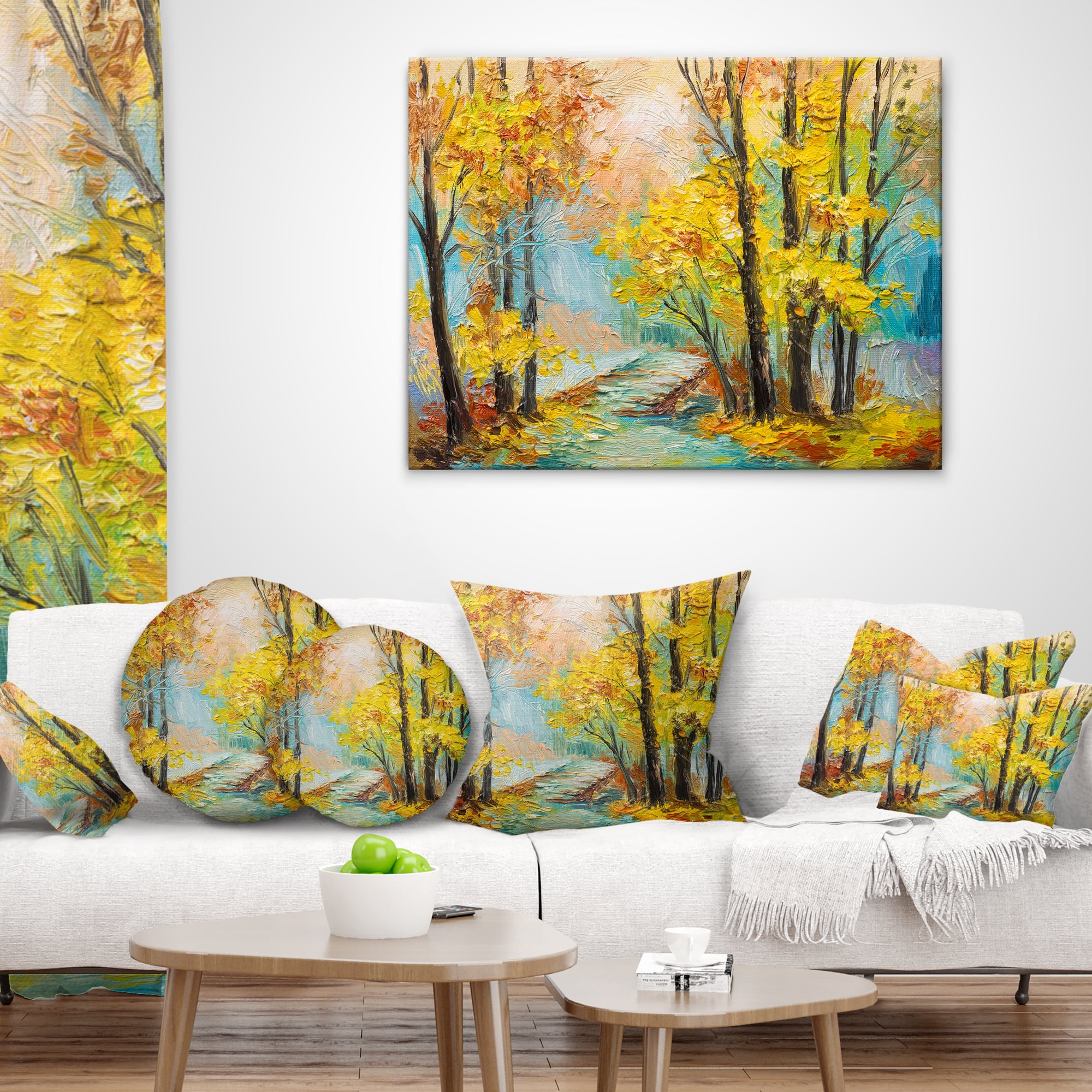 Designart Yellow Falling Forest - Landscape Printed Throw Pillow - 12x20