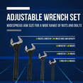 thumbnail image 3 of 4-Piece CR-V Adjustable Wrench Set, Industrial Grade Drop Forged Chrome Vanadium Steel Black Oxide Finish Wide Jaw, 6, 8, 10, 12 Inch, 3 of 6
