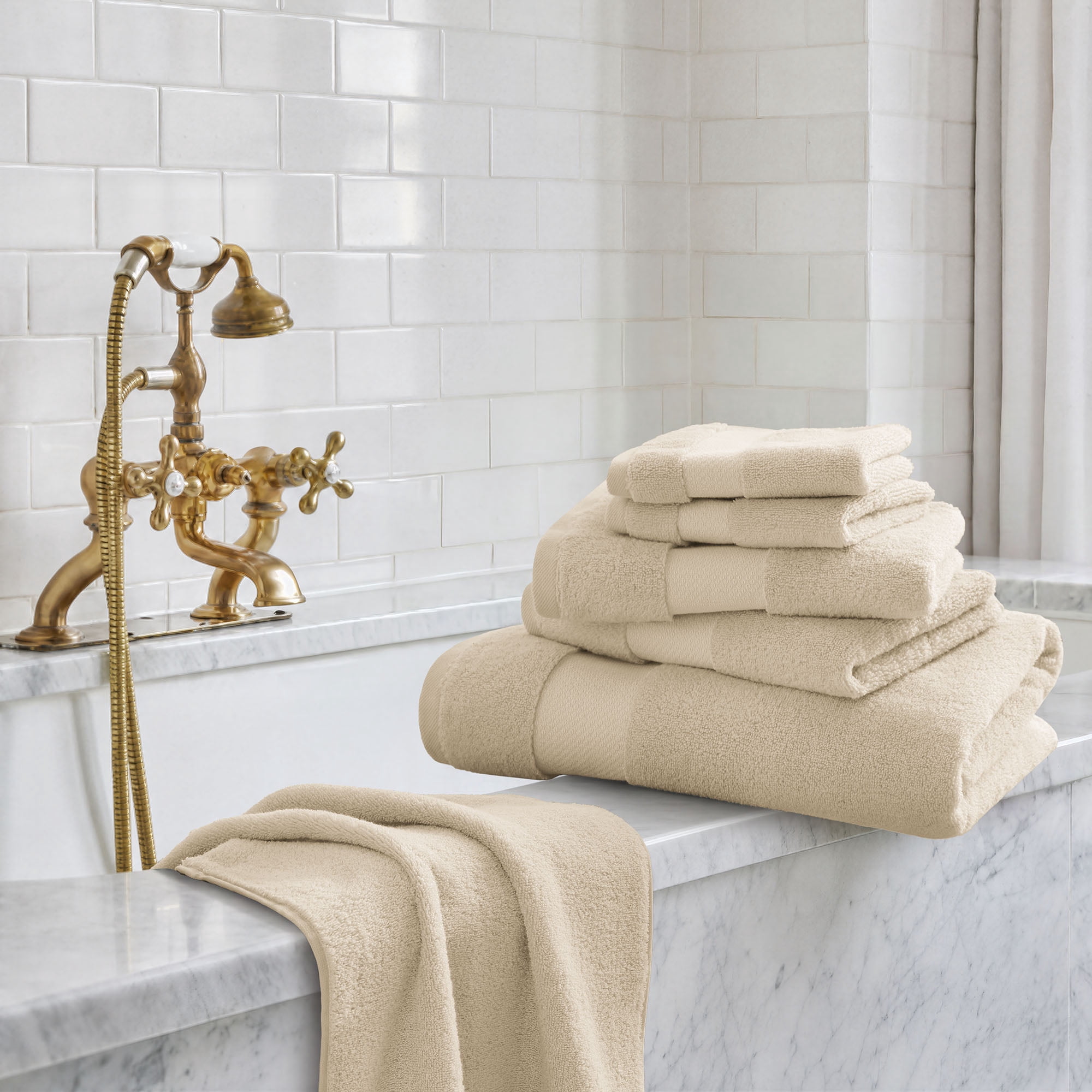 6-Piece Cotton Bath Towel Set,Sand