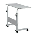 thumbnail image 2 of Mobile Standing Desk Cart, Height Adjustable Rolling Stand up Desk, Computer Workstation for Office/School/Teachers, Steel Removable Table with Wheels, Chipboard Side Table with Baffle, White, 2 of 7