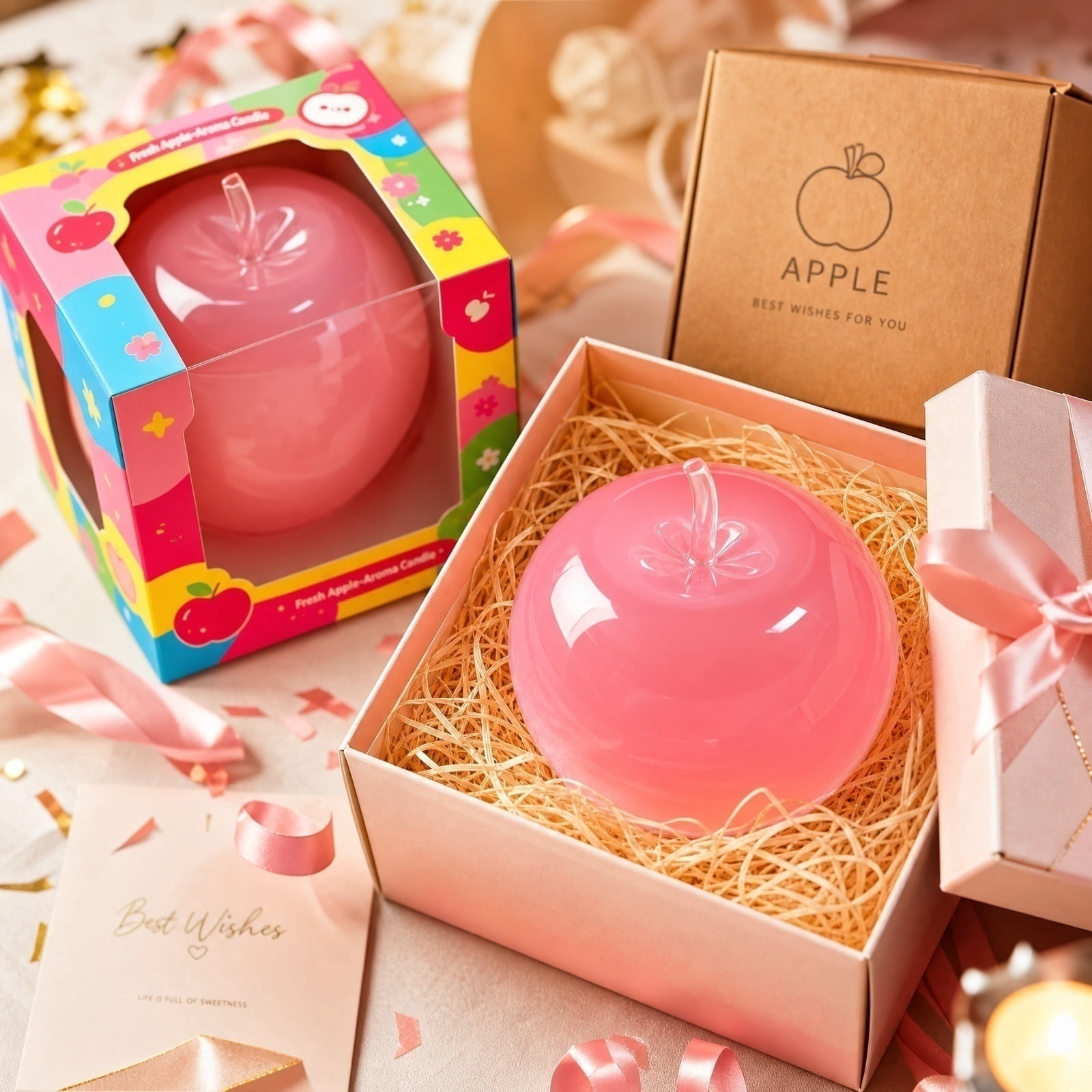 Pink Apple Squishy,Apple Squishies Stress - Realistic Slow Rising Fruit Fidget for Stress Relief & Anxiety Relaxation