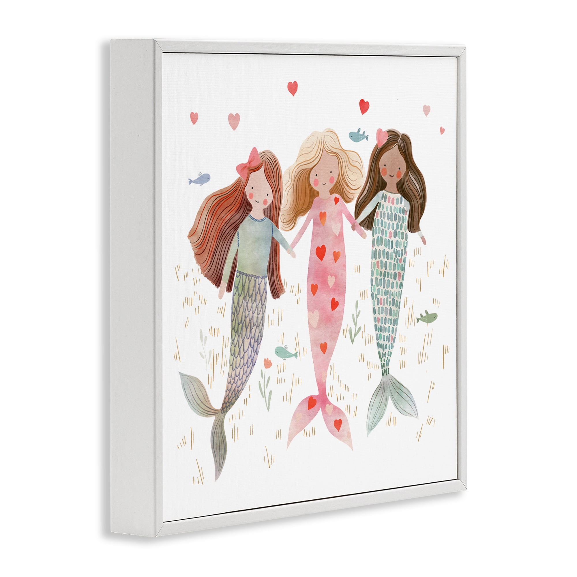 Trio of Mermaids Friendship White Framed Giclee Art, design by Leah Straatsma