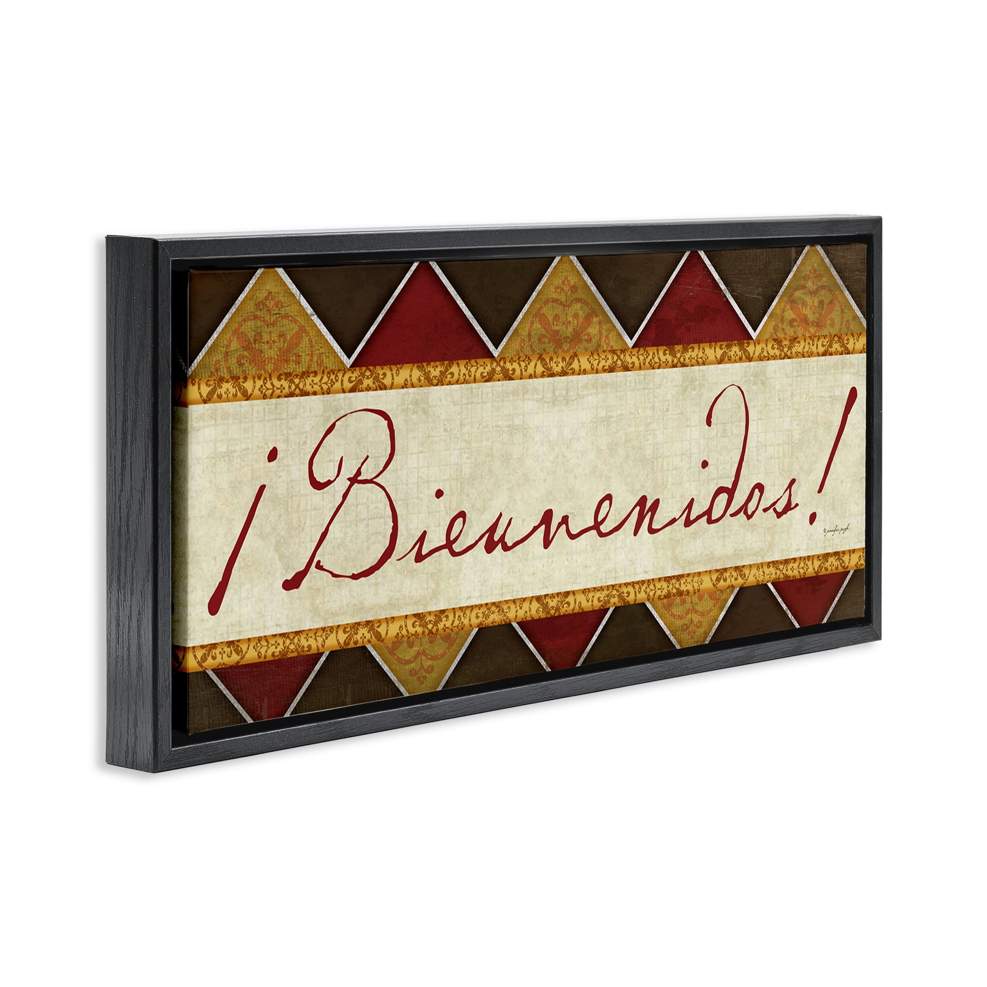 Stupell Industries Bienvenidos Patrón Tradicional Signs and Rules Painting Black Floater Framed Art Print Wall Art, 31 x 14