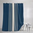 thumbnail image 3 of Shower Curtains for Bathroom, Navy Blue Beige Striped Waterproof Fabric Shower Curtain, Modern Farmhouse Retro Lines Decorative Bathroom Curtain for Bathtub, 72"x78", No Hooks Included, 3 of 9