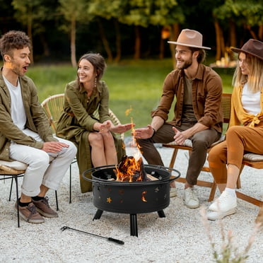 Zimtown 30inch Fire Pit f Wood Burning, Star & Moon Pattern, Large Steel Firepit Bowl for Backyard Bonfire Patio, Black