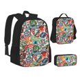 thumbnail image 2 of Naloa Cute Nautical Print Large Capacity Backpack Lunch Bag Pencil Case Combination 3 Piece Set for Student, 2 of 8