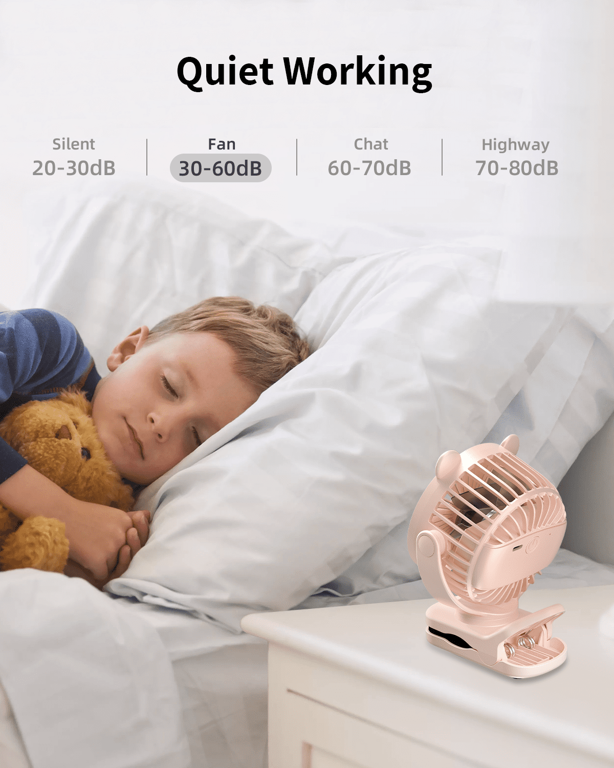 FrSara Clip on Fan, Rechargeable Portable Fan with 2000mAh Battery Operated, Small Fan with Powerful Clip Design, 3 Wind Speed, 360° Rotation, Ultra-Low Noise Level Personal Fan for Travel