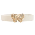 thumbnail image 3 of Only Moment Women Stretchy Thin Waist Belt Butterfly Buckle Belt Aluminum Alloy Adjustable Web Stretch Belt with Non-Metal Buckle for Jeans Pants Beige,One Size, 3 of 3