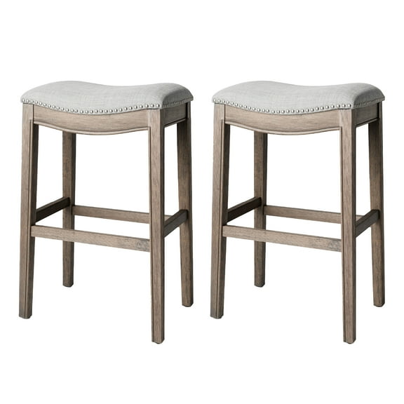 Open Box Maven Lane Adrien Saddle Bar Stool 31"H, Reclaimed Oak (2 Pack)