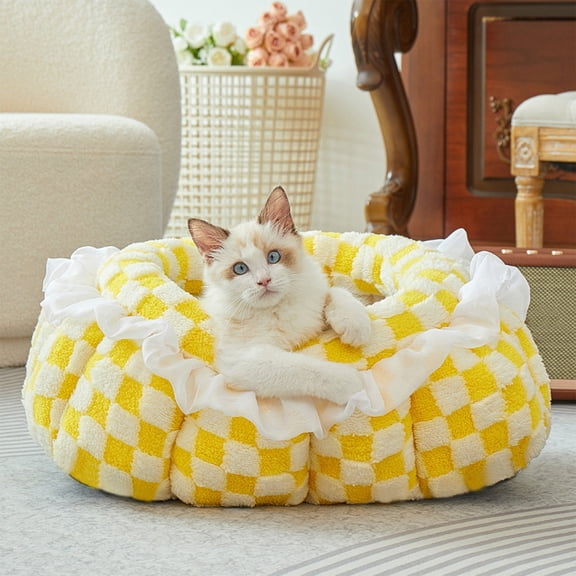 Foldable Soft Fabric Pet House, Warm Enclosed Cat Cave Dog Bed with Plush Cushion, Washable Privacy Cozy Kennel, Collapsible Portable Indoor Nest