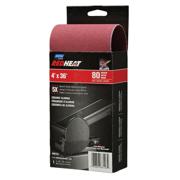 Norton 4" X 36" Redheat Ceramic Sanding Belt, 80 Grit