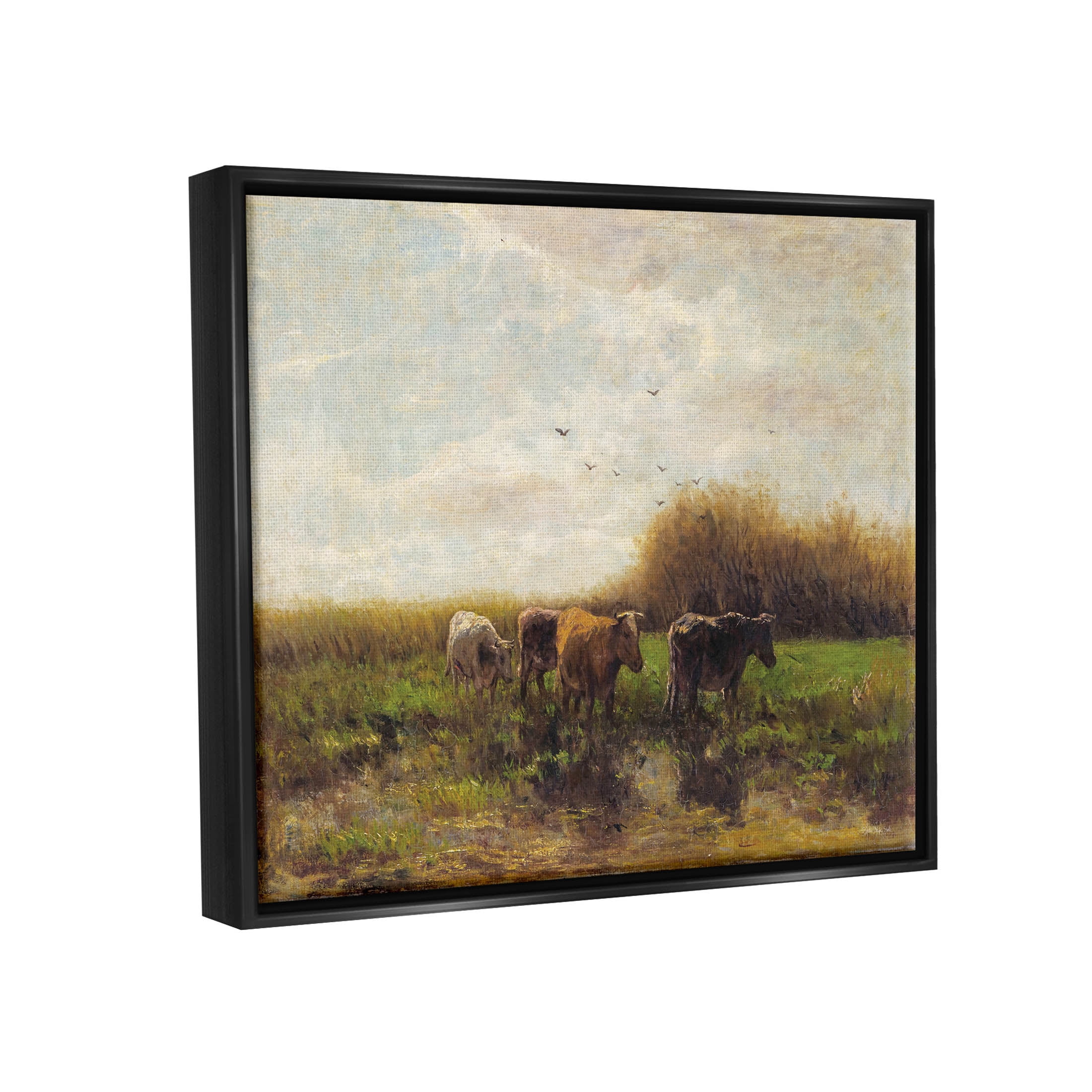 Cattle Stepping Rural Scenery Animals & Insects Graphic Art Jet Black Framed Art Print Wall Art