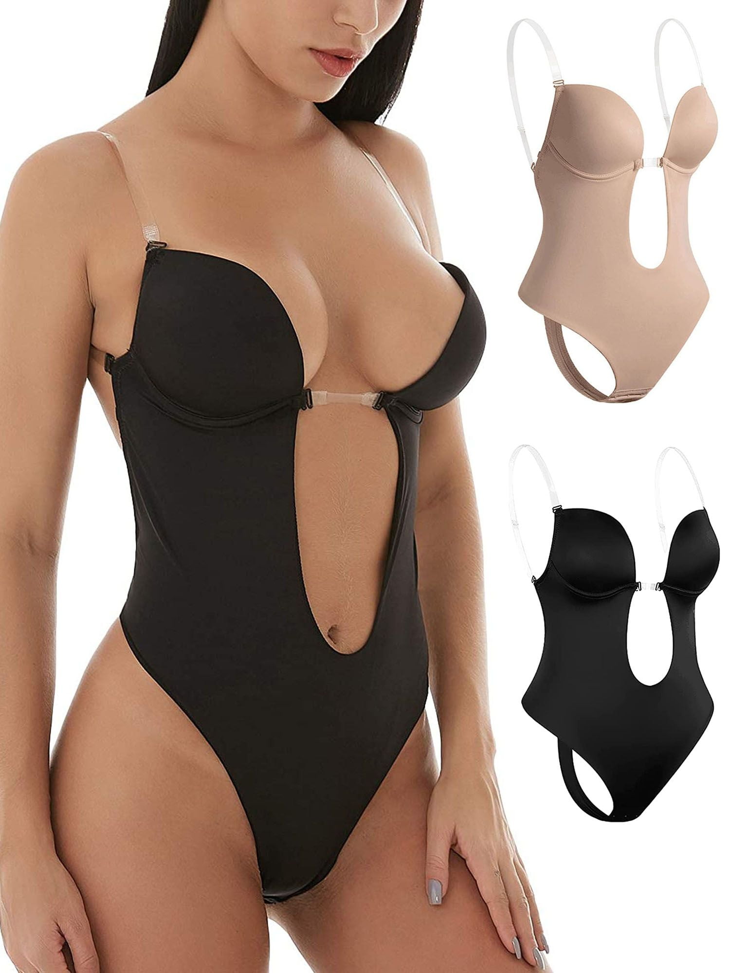 Deago Women's Backless Shapewear Deep V Bodysuit U Plunge Seamless Thong Low Back Body Shaper