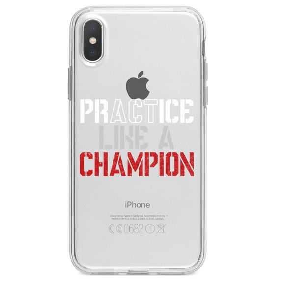 DistinctInk Clear Shockproof Hybrid Case for iPhone XS Max (6.5" Screen) - TPU Bumper Acrylic Back Tempered Glass Screen Protector - Practice Like a Champion
