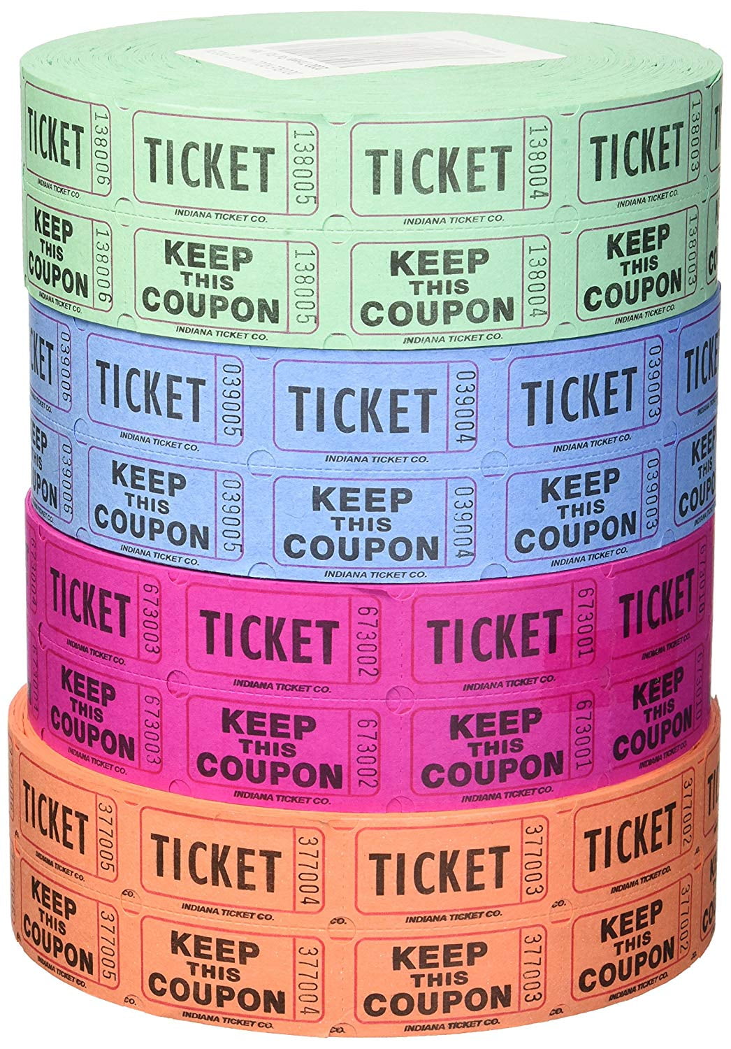 The Ticket Guru-Raffle Tickets - 8,000 Total 50/50 Raffle TicketsUSA Flag Design Random 4 Colors 4 Rolls of 2000 Double Tickets 