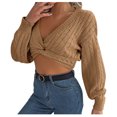 thumbnail image 2 of POROPL Pullover Sweaters for Women Lantern Sleeve Long Sleeve V-Neck Sweater Casual Blouse Top Size S-L, 2 of 8