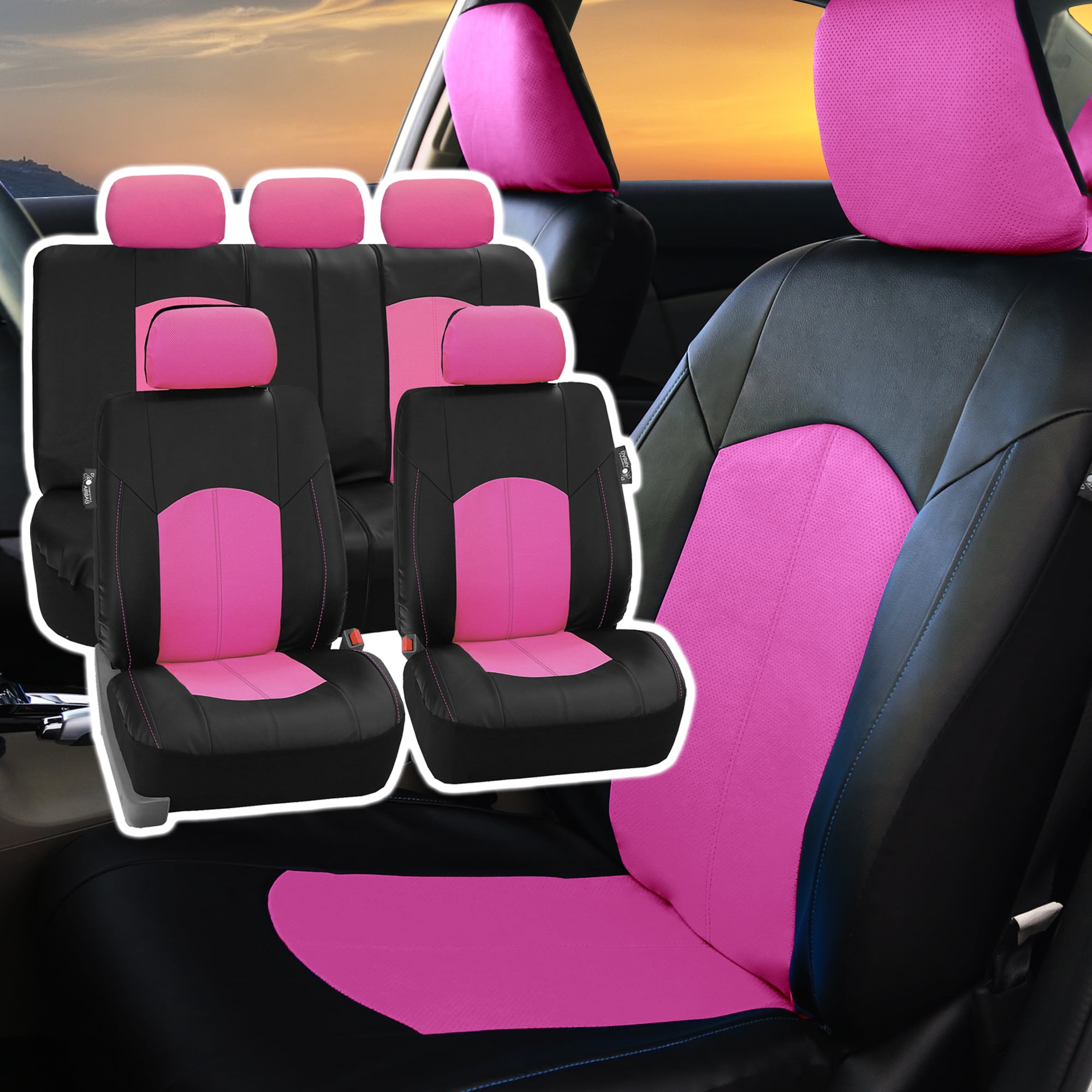 Fh Group Perforated Leather Seat Covers For Auto Car Sedan Suv Van Full Set With 5 Headrest 8 Colors