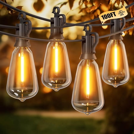 Brightown Outdoor String Lights, 100FT ST38 LED Patio Lights Shatterproof, Dimma