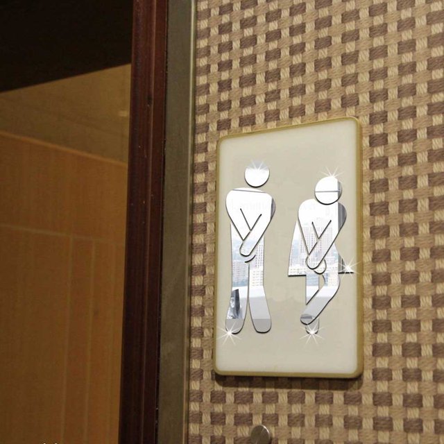 Piernas cruzadas (estilo 1 plateado) Divertidos accesorios para puertas de baño, inodoro, baño, letrero con símbolo, juego de espejos para el hogar, la oficina y el trabajo, moda extraíble, lindo hom