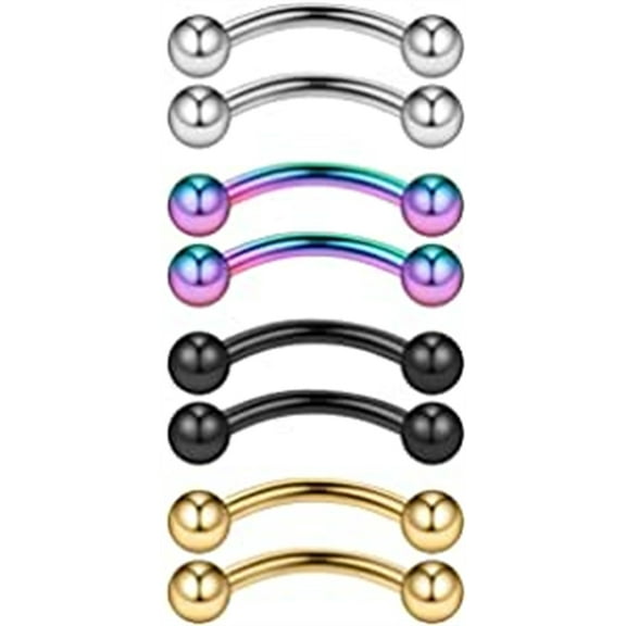 Briana Williams Assorted Colors Stainless Steel Body Jewelry Ball Eyebrow Ear Navel Belly Lip Piercing Bar Ring 16G