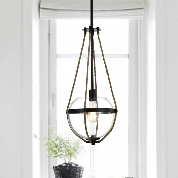 Medeia 11 in. 1-Light Indoor Matte Black Finish Pendant Light with Light Kit