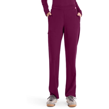 Med Couture Scrub Pants for Women Straight Leg Pull-On Pant with 4 Pockets Moisture Wicking & 360° Stretch - MC103P, XXS, Wine
