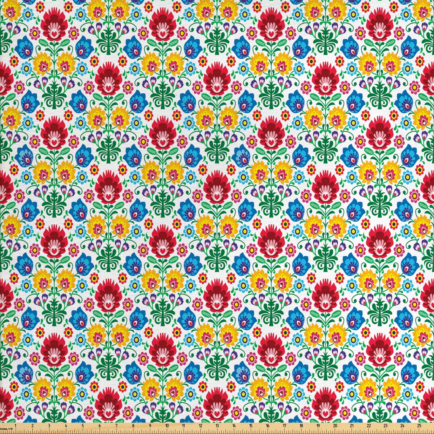 Polish Folk Art Fabric by The Yard, Flourish Motif with Colorful