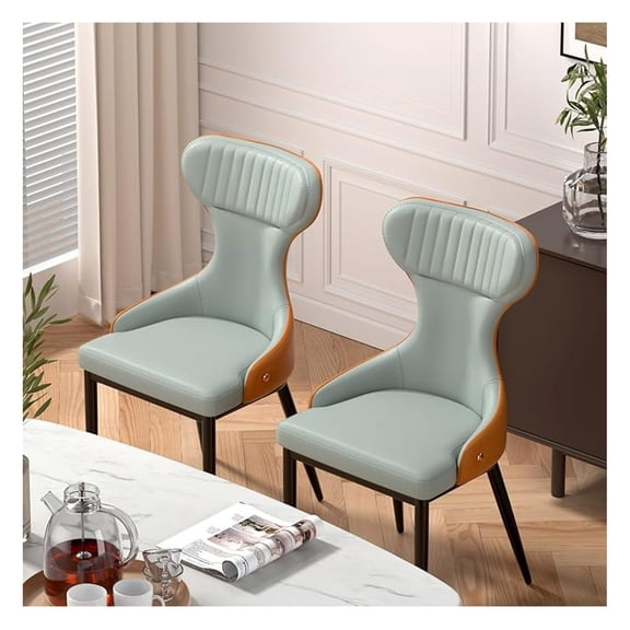 Dining Room Chair Set of 2, Upholstered Faux Leather Kitchen Chairs, Century with Metal Legs, Easy Assembly, Orange & Grey