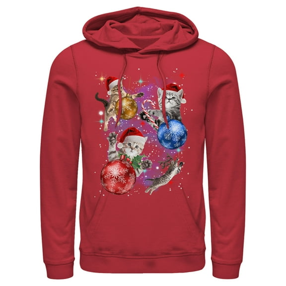 Men's Lost Gods Xmas Cats in Space Pull Over Hoodie Red 2X Large