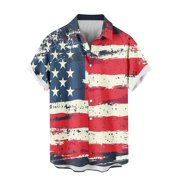 WREESH Men Summer Button Up Shirt American Flag Print Short Sleeve Casual Hawaiian Beach Shirt 4th of July with Pocket