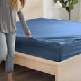 thumbnail image 5 of DNG Creations 5 Piece Zipper Sheet Set - Include (1 Elastic Fitted Sheet , 1 Base Sheet has Zipper, 1 Flat Sheet And 2 Pillowcase) 24 Inch Deep Pocket ( Solid Medium-Blue - California King ), 5 of 7