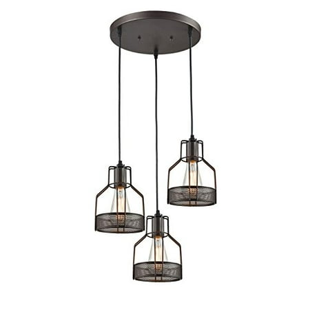 Dinning Room Lighting Truelite Industrial 3-Light Dining Room Pendant Rustic Oil-rubbed Bronze Wire Cage Hanging Light Fixture ()