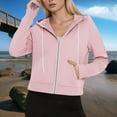 thumbnail image 6 of APEXFWDT Women's Cropped Hooded Sweatshirt Long Sleeve Zip-Up Athletic Jacket Sporty Casual Outerwear with Pockets,S,Pink, 6 of 9