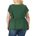 thumbnail image 4 of Unique Bargains Women Plus Size Tops V Neck Ruffle Sleeve Pleated Peplum Blouse Green 4X, 4 of 6