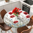 thumbnail image 2 of Watercolor Flower Round Tablecloth 45-54 Inch Round Fitted Table Cloth with Elastic Edge, Red Blue Poppy Flowers Daisy Summer Waterproof Table Cover Protector for Outdoor Picnic Party Dining, 2 of 6
