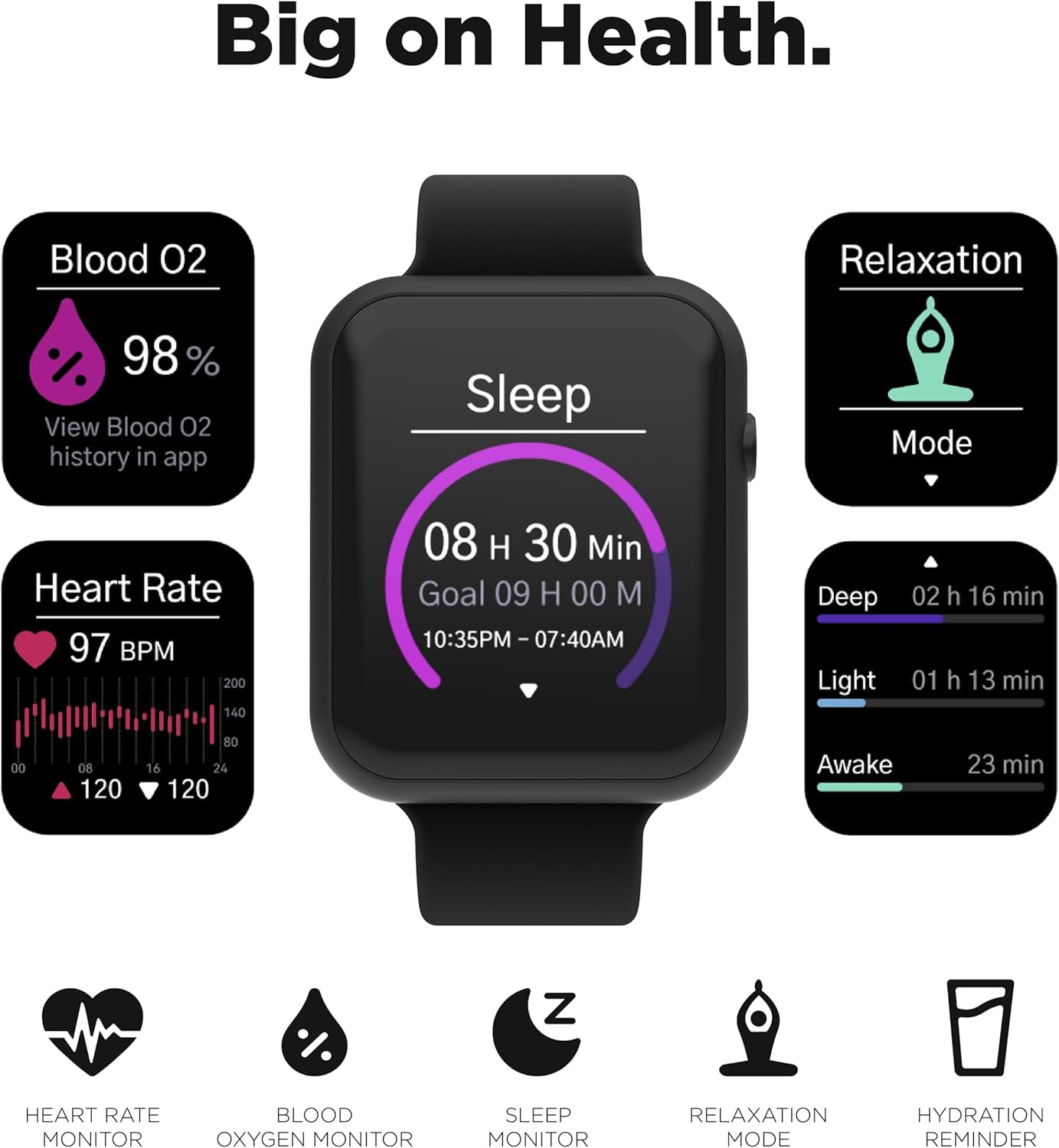 iTouch Air 4 Smartwatch, 46mm Black Case with Black Silicone Band
