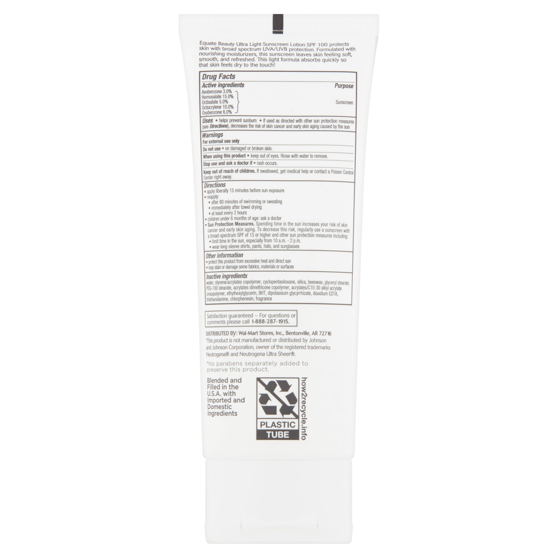 Equate Beauty Ultra Light Broad Spectrum Sunscreen Lotion, SPF 100, 3 fl oz